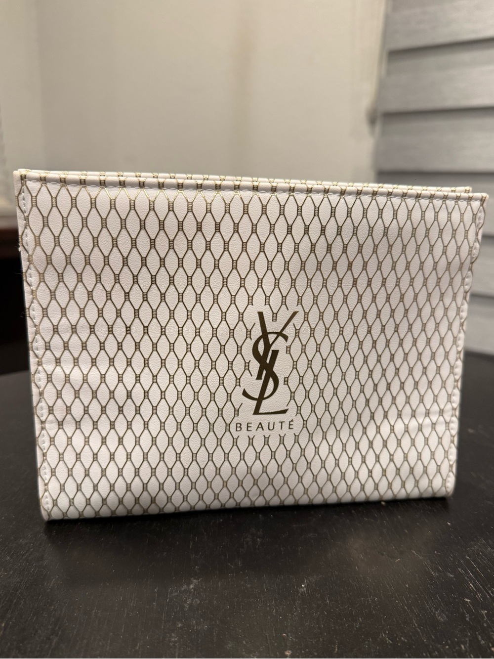 Yves Saint Laurent White and Gold Patterned Toiletry Pouch